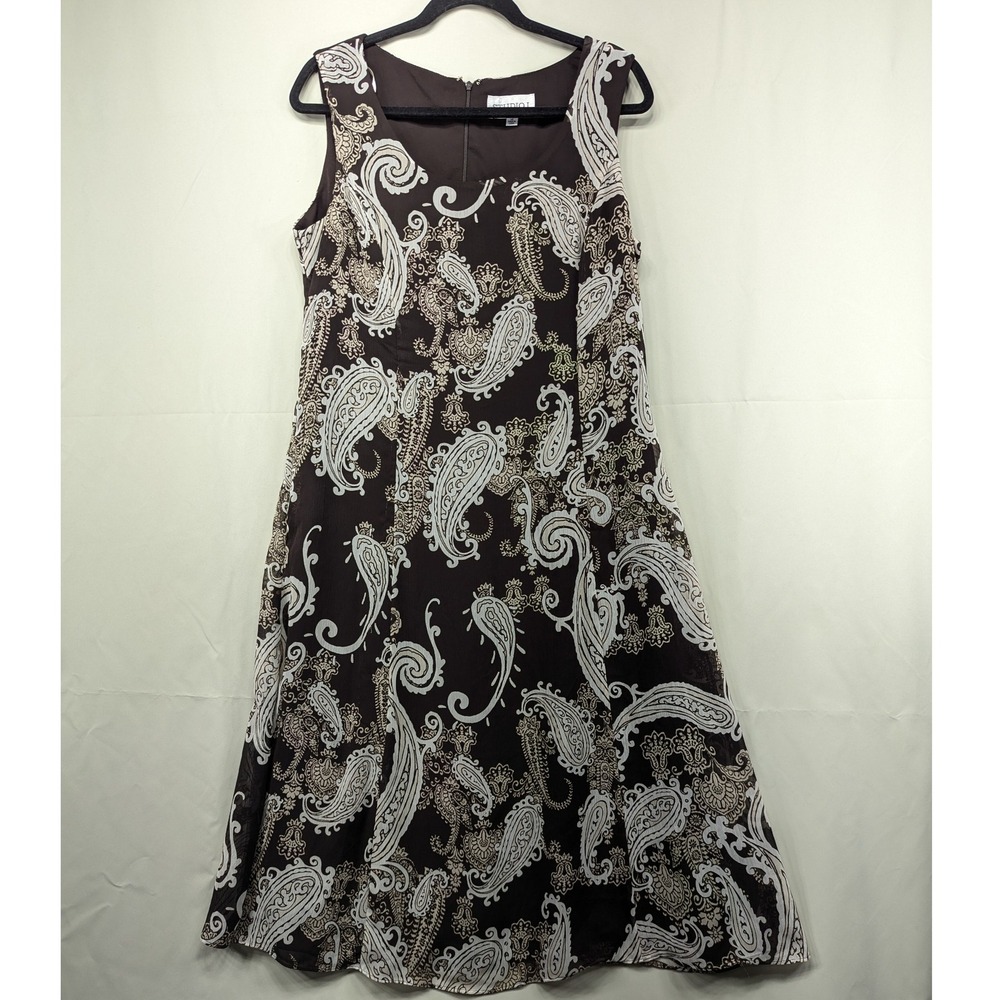 Studio I‎ Brown Paisley Sleeveless Midi Dress Size 14 Career Casual Chic